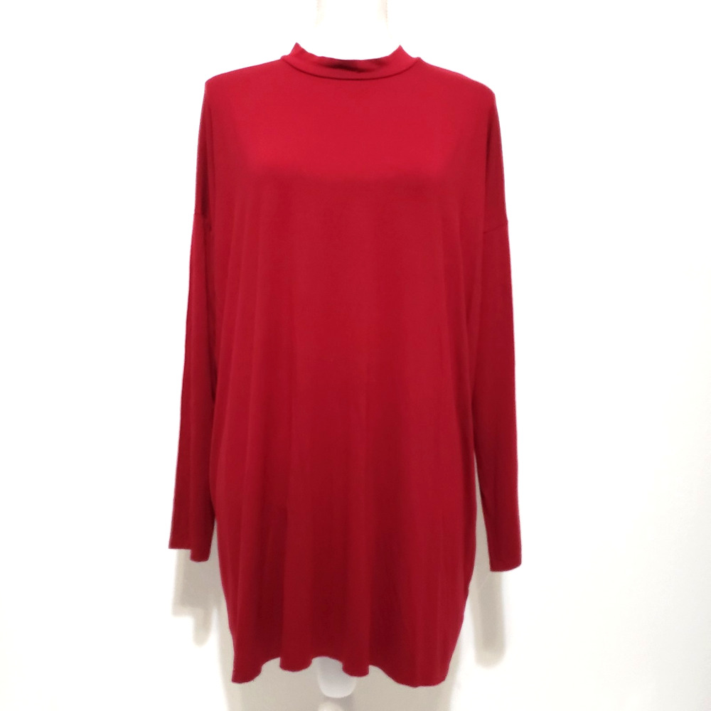 Eileen Fisher Tunic Top Dress SIZE L Dark Red Long Sleeve Mock Neck Lagonlook